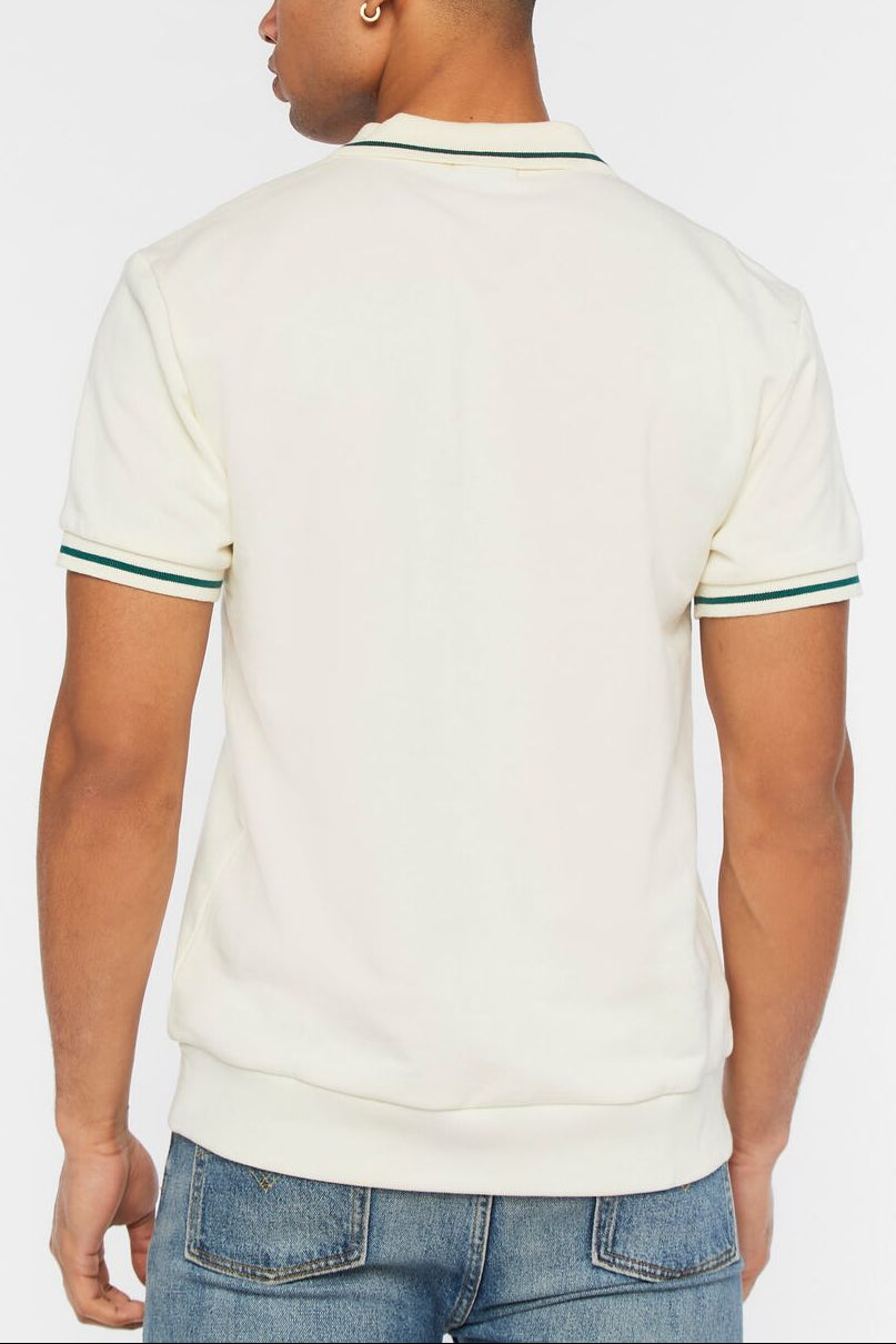  Forever 21 Striped-Trim Polo Shirt - cream multi - Bonton