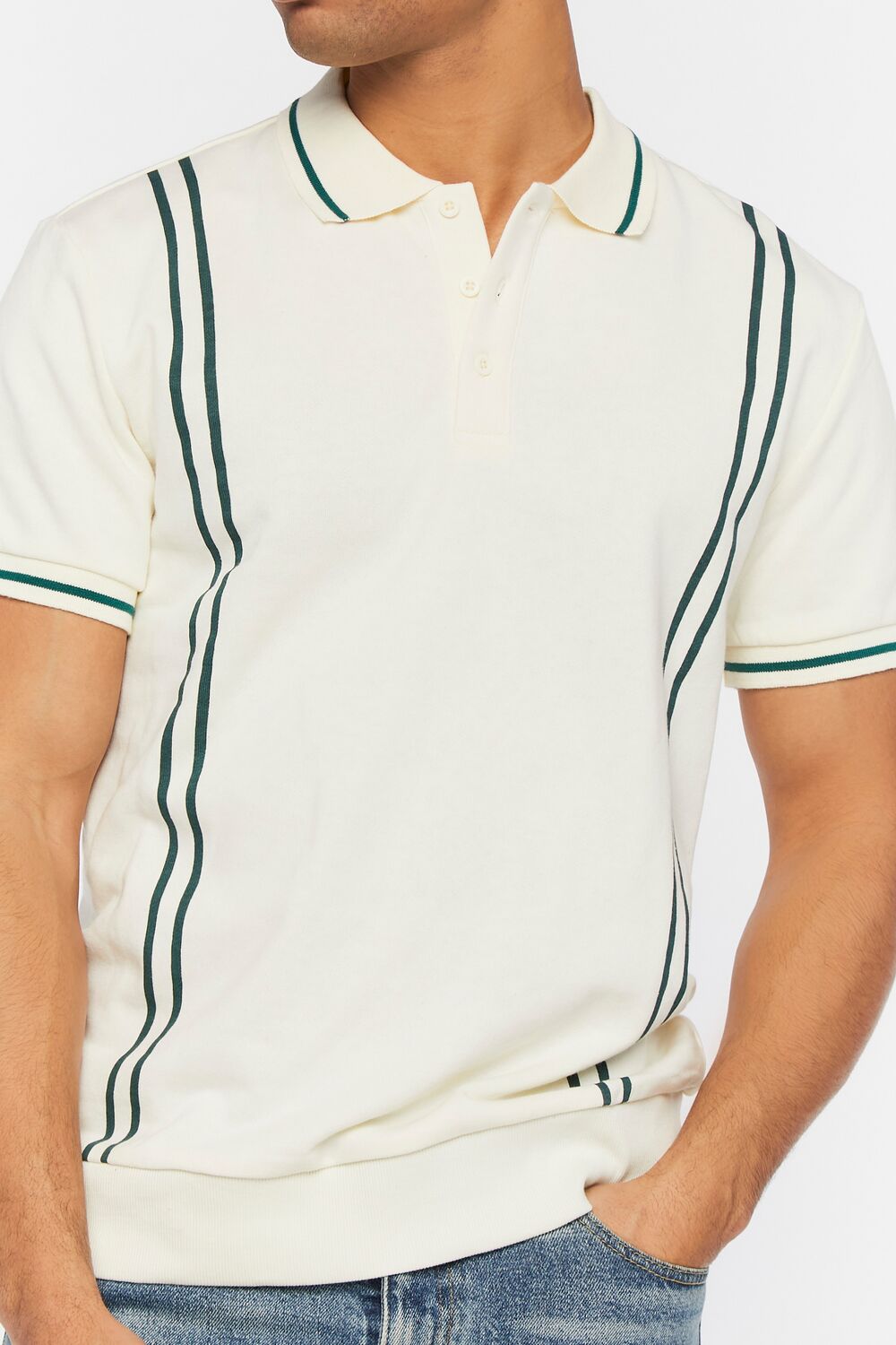 Forever 21 Striped-Trim Polo Shirt - cream multi - Bonton