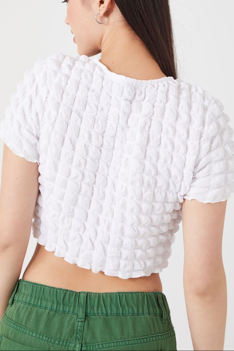  Forever 21 Textured Cutout Crop Top - white - Bonton
