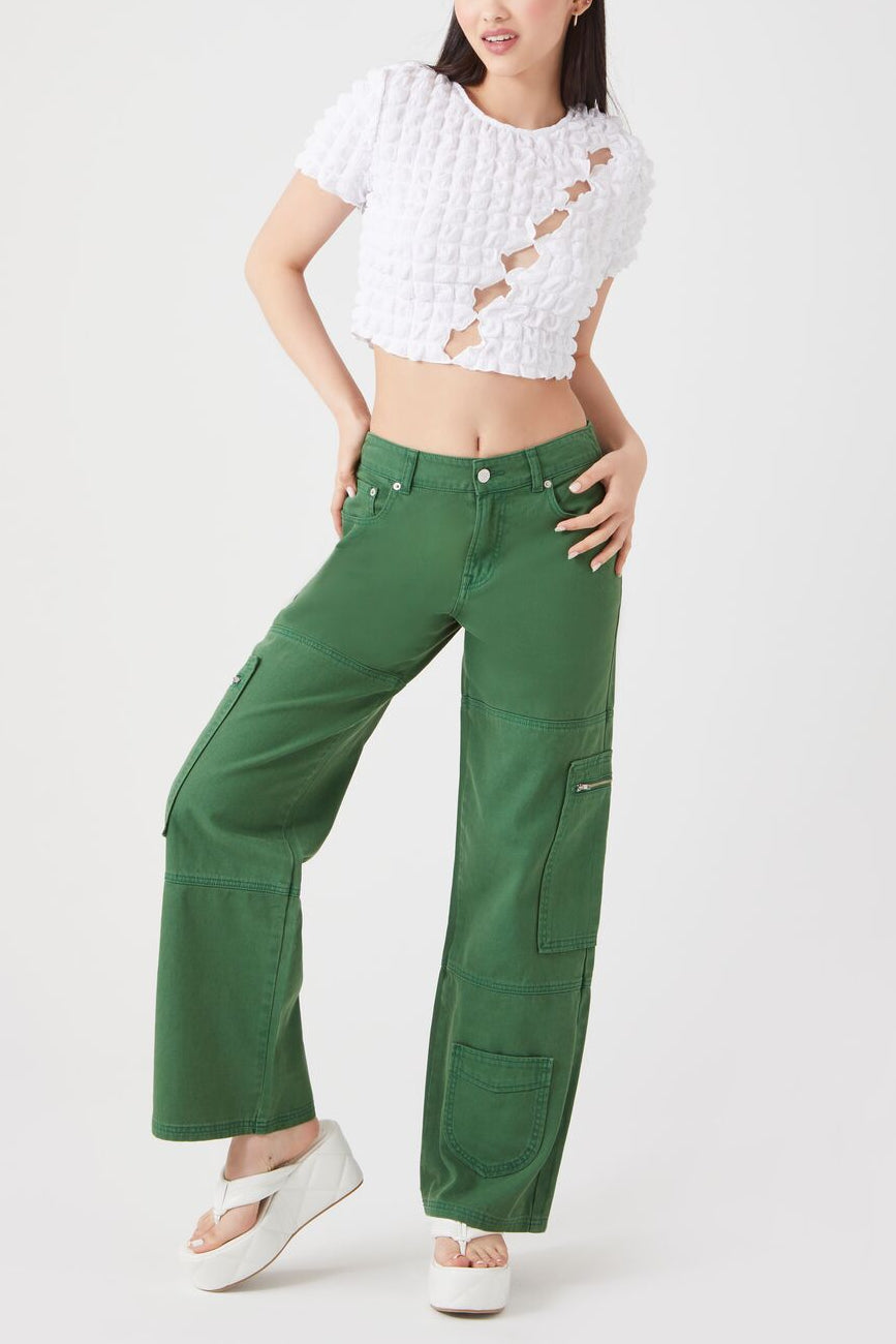  Forever 21 Textured Cutout Crop Top - white - Bonton