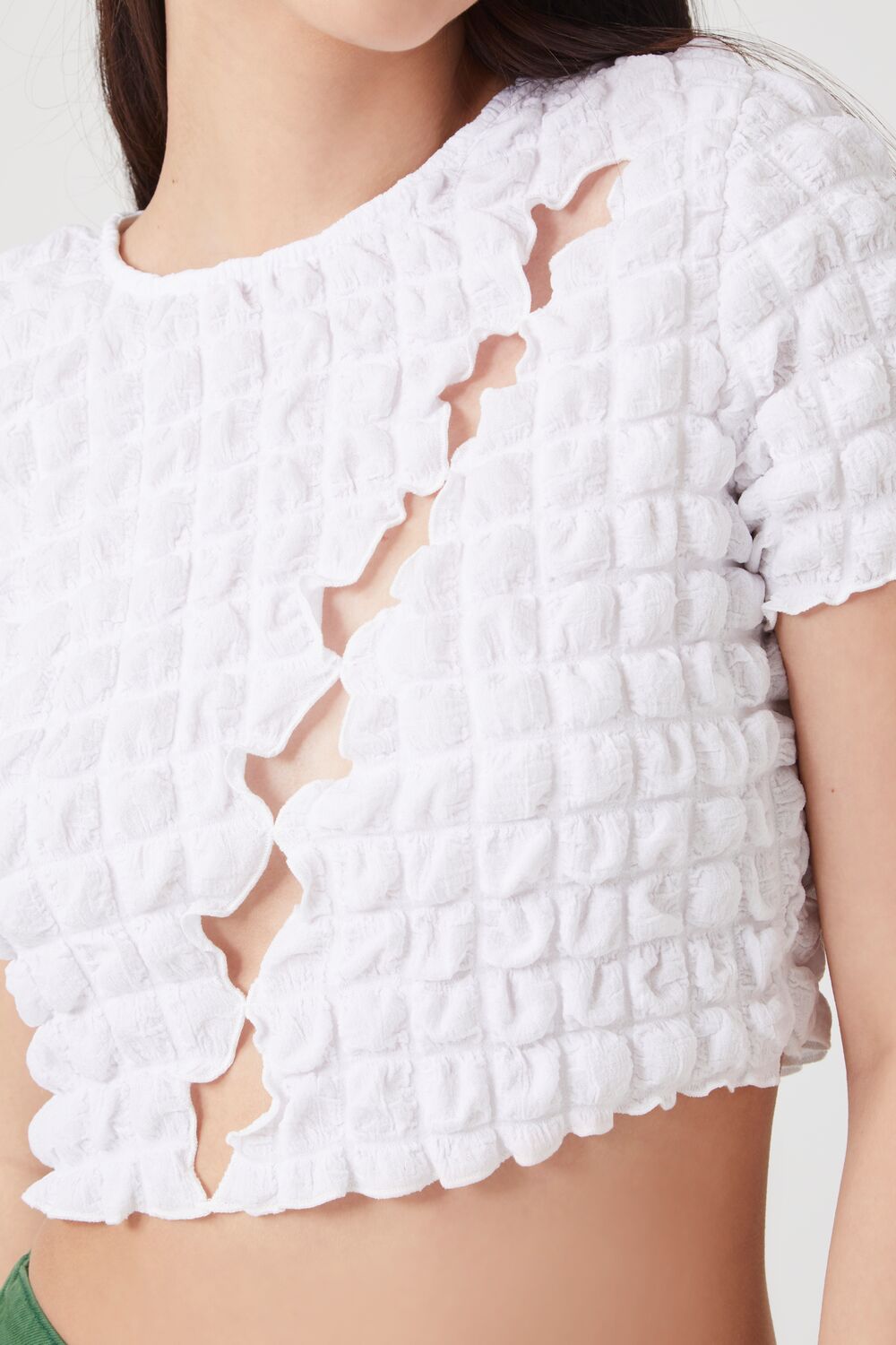  Forever 21 Textured Cutout Crop Top - white - Bonton