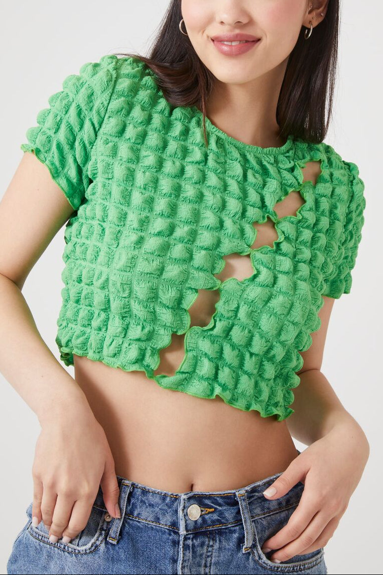  Forever 21 Textured Cutout Crop Top - white - Bonton