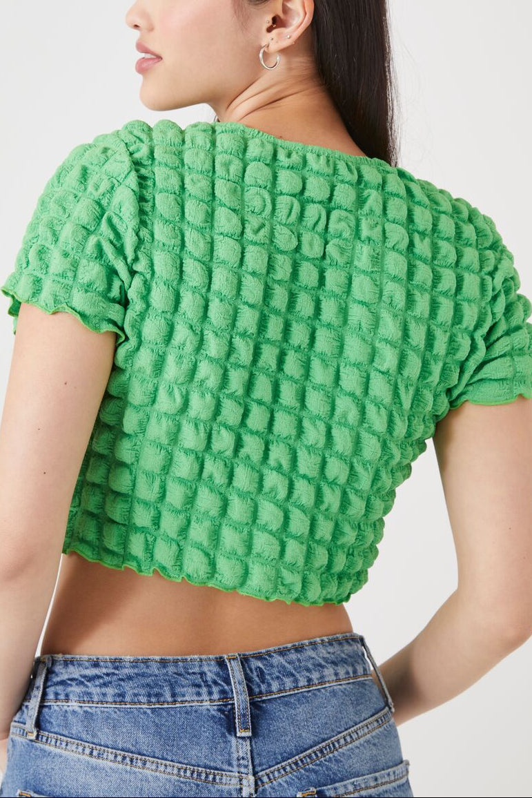  Forever 21 Textured Cutout Crop Top - white - Bonton