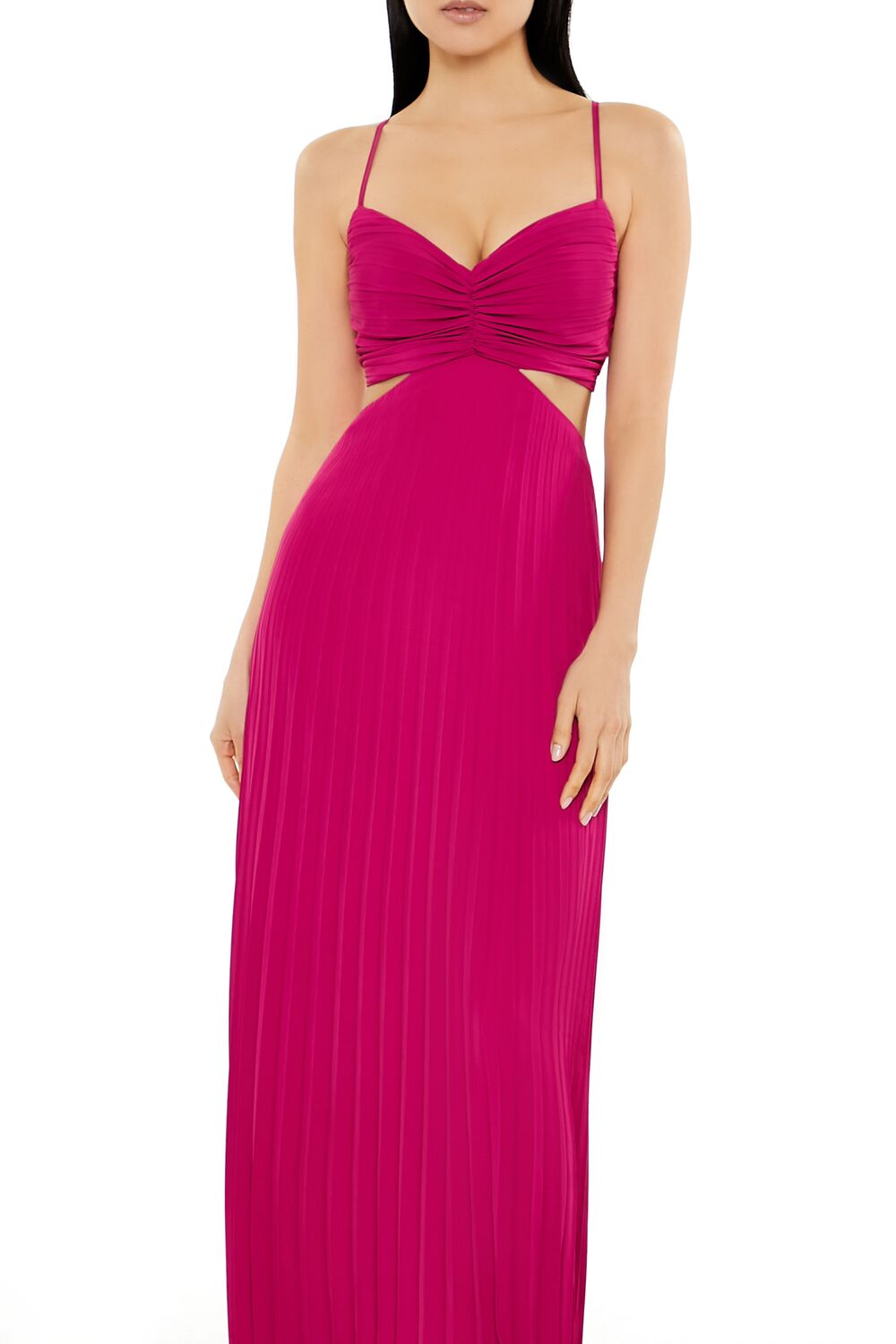  Forever 21 Pleated Cutout Maxi Dress - magenta - Bonton