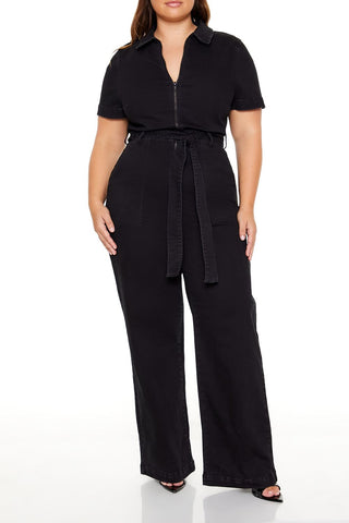 Plus Size Zip-Up Denim Jumpsuit