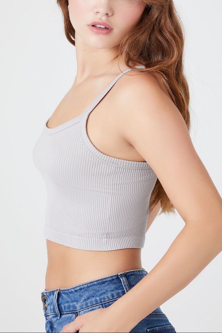 Forever 21 Seamless Mineral Wash Cropped Cami - grey - Bonton