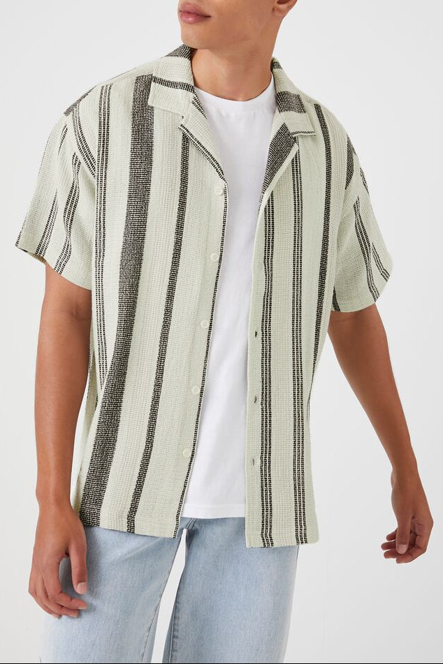  Forever 21 Striped Short-Sleeve Shirt - black white - Bonton