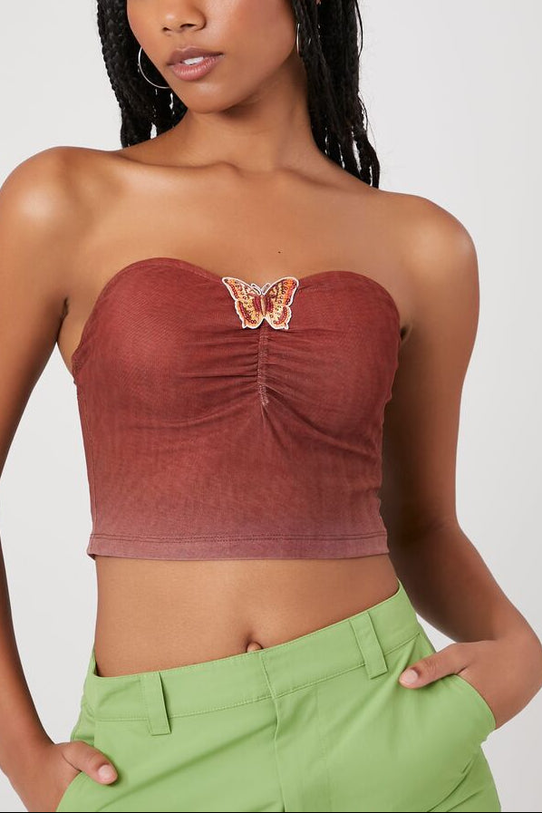  Forever 21 Butterfly Cropped Tube Top - brown - Bonton