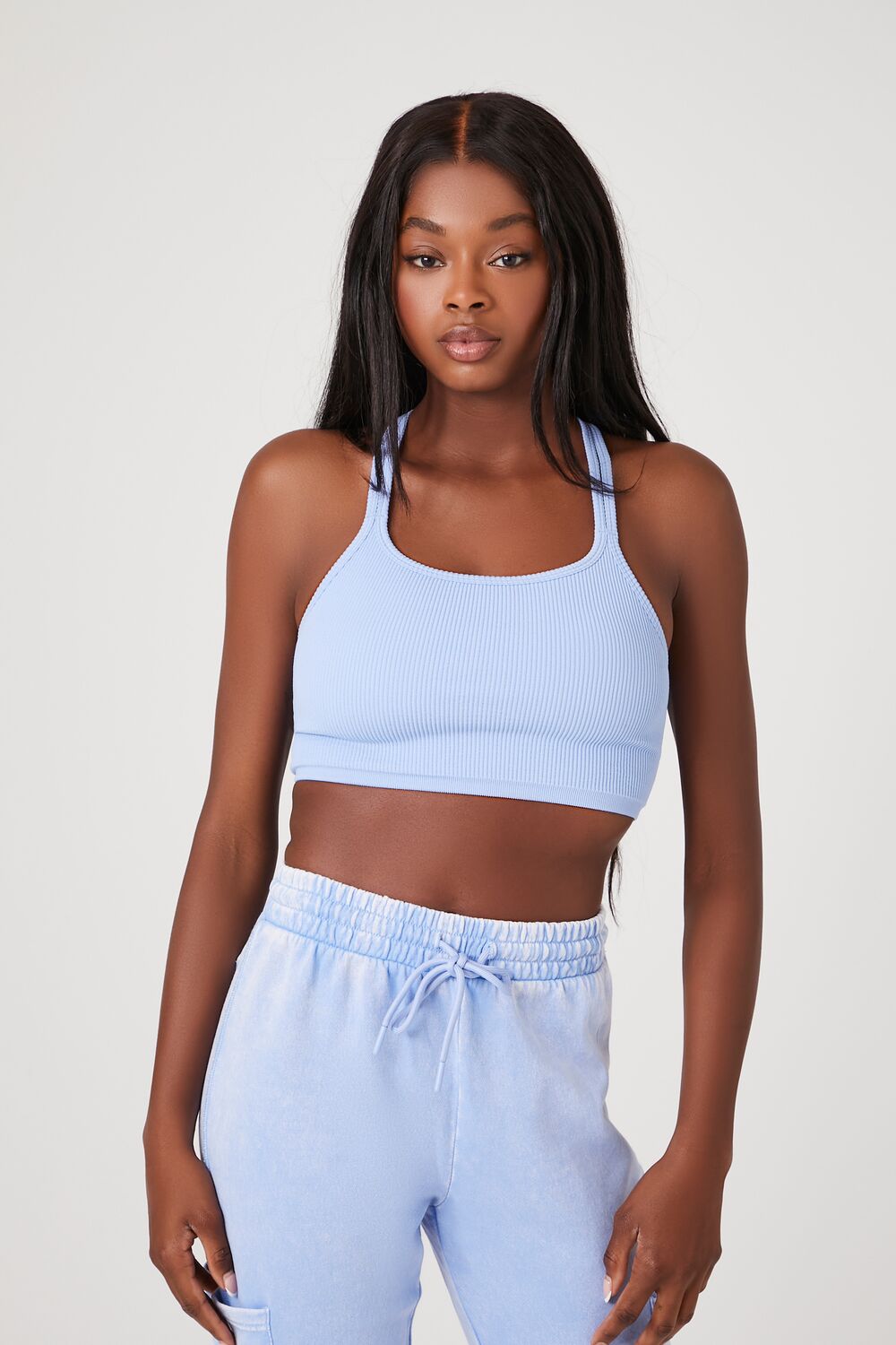  Forever 21 Seamless Strappy Sports Bra - blue moon - Bonton