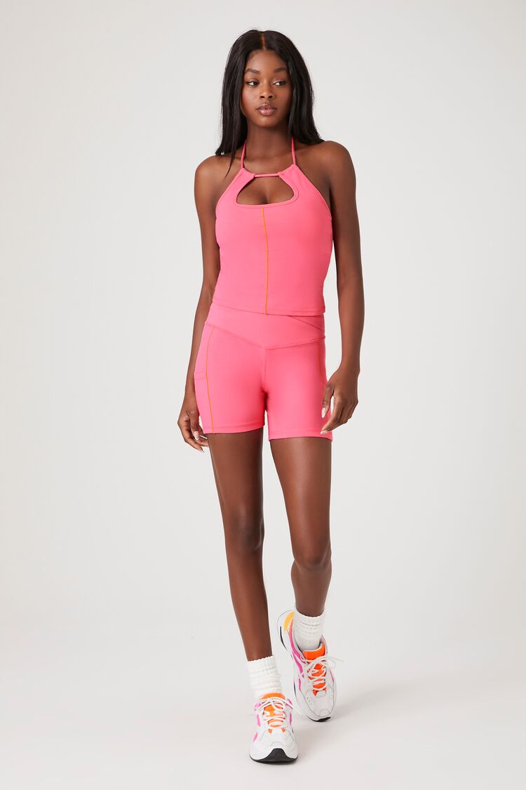  Forever 21 Active Contrast-Seam Halter Top - hot pink neon orange - Bonton