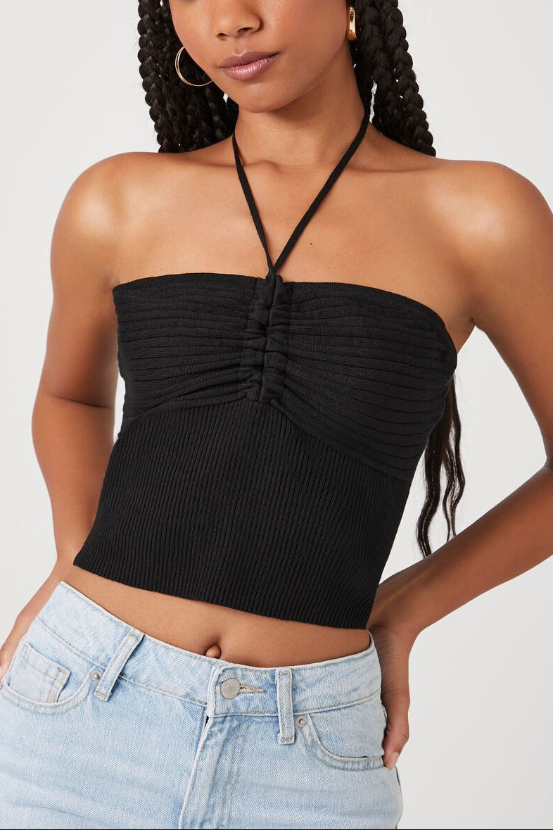  Forever 21 Sweater-Knit Halter Crop Top - black - Bonton