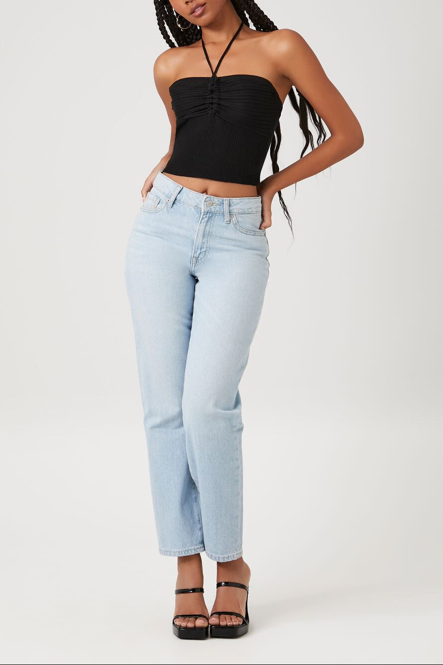  Forever 21 Sweater-Knit Halter Crop Top - black - Bonton