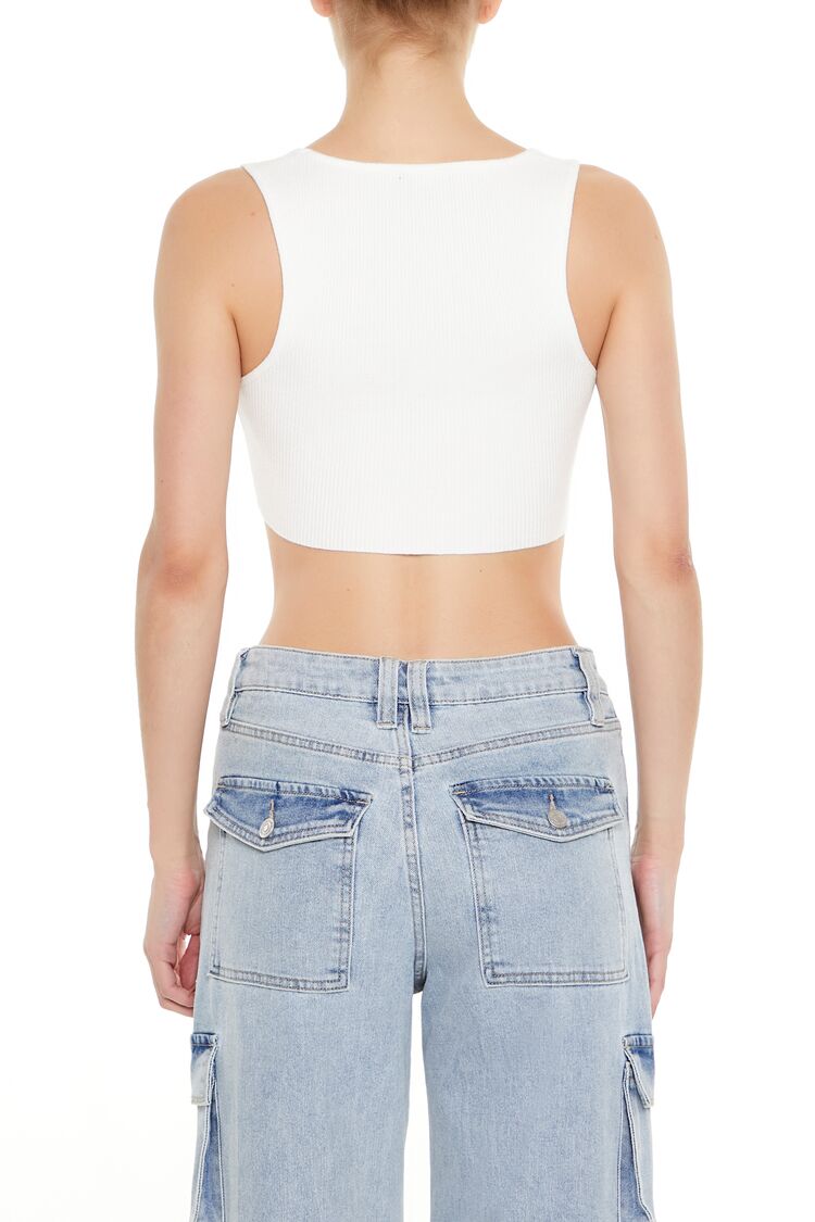  Forever 21 Ribbed Sweater-Knit Crop Top - white - Bonton
