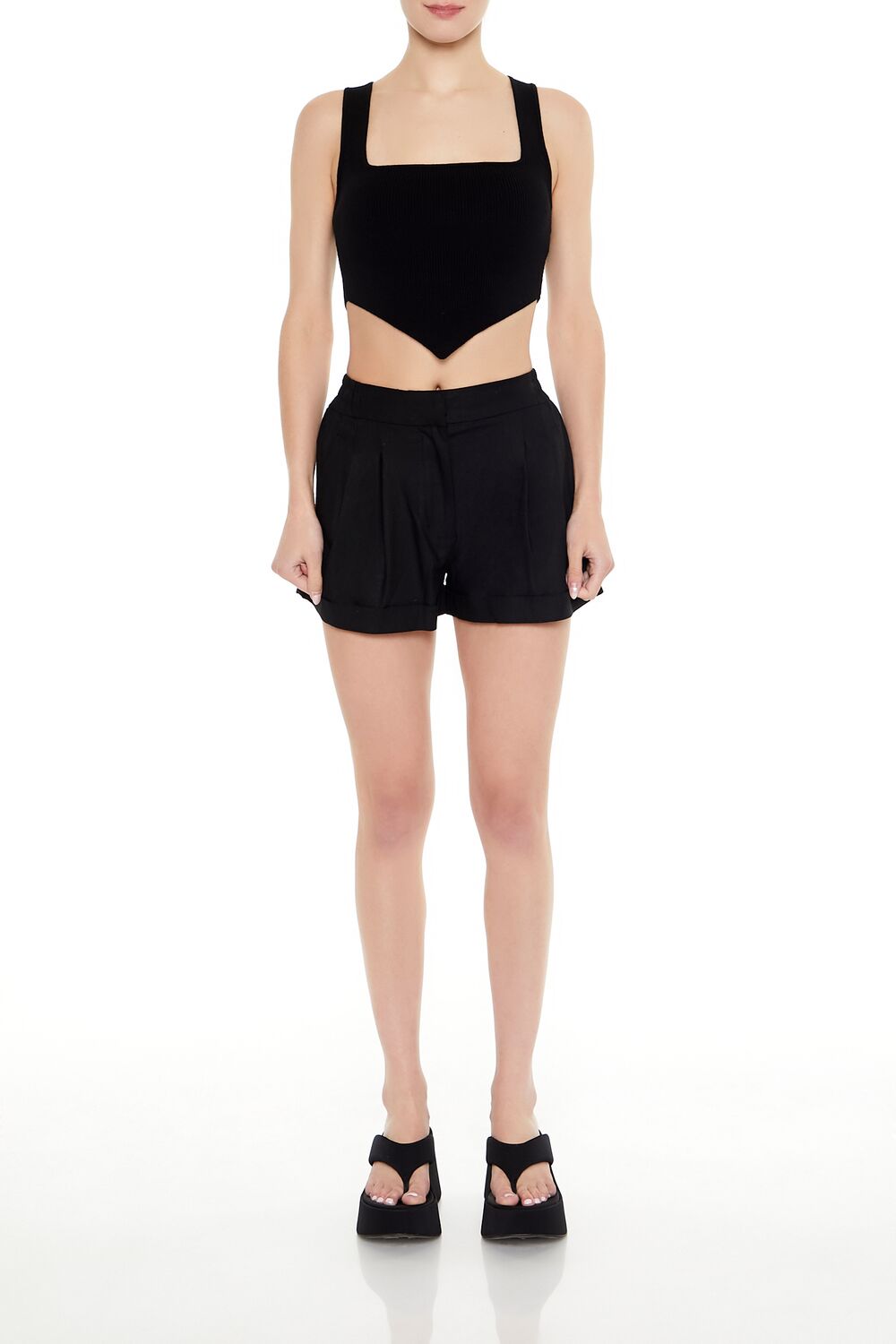  Forever 21 Ribbed Sweater-Knit Crop Top - white - Bonton
