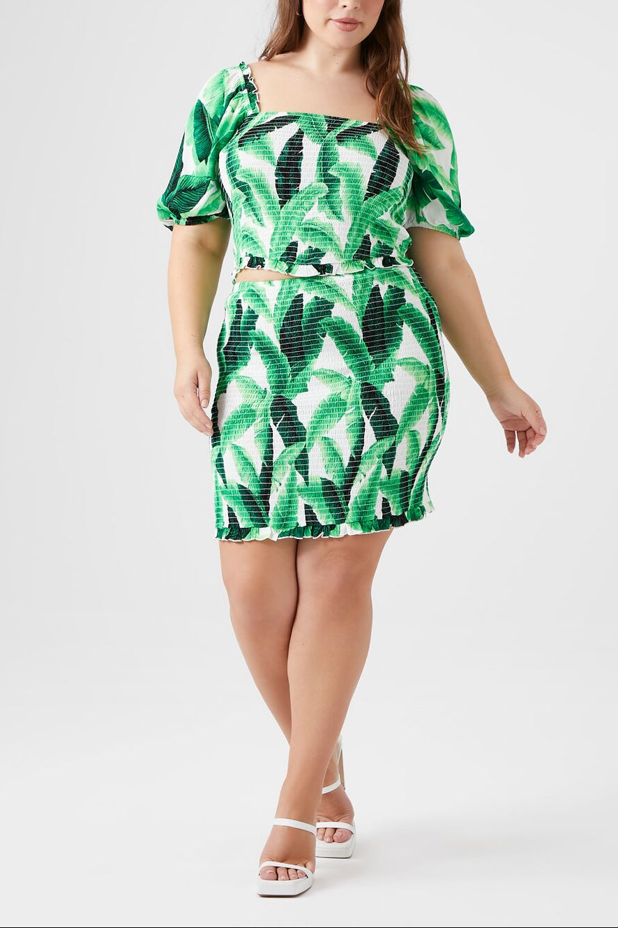  Forever 21 Plus Size Tropical Leaf Print Top - green multi - Bonton