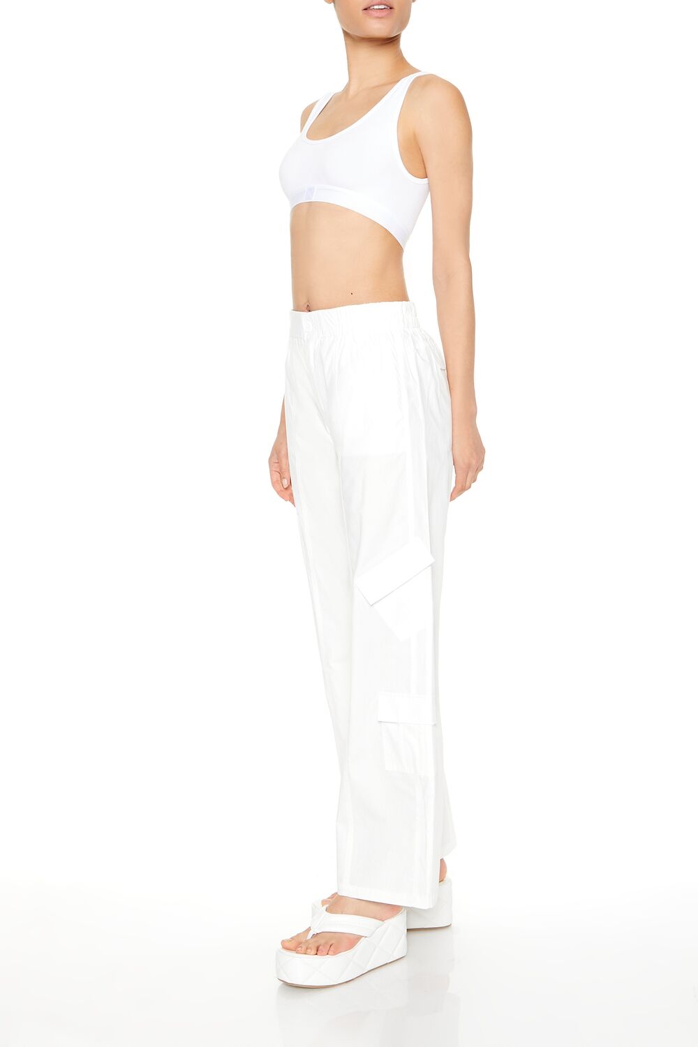  Forever 21 Mid-Rise Straight-Leg Cargo Pants - white - Bonton