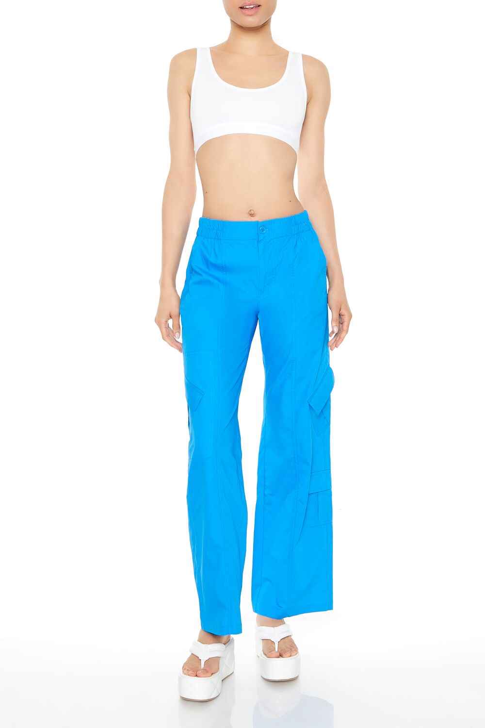  Forever 21 Mid-Rise Straight-Leg Cargo Pants - white - Bonton
