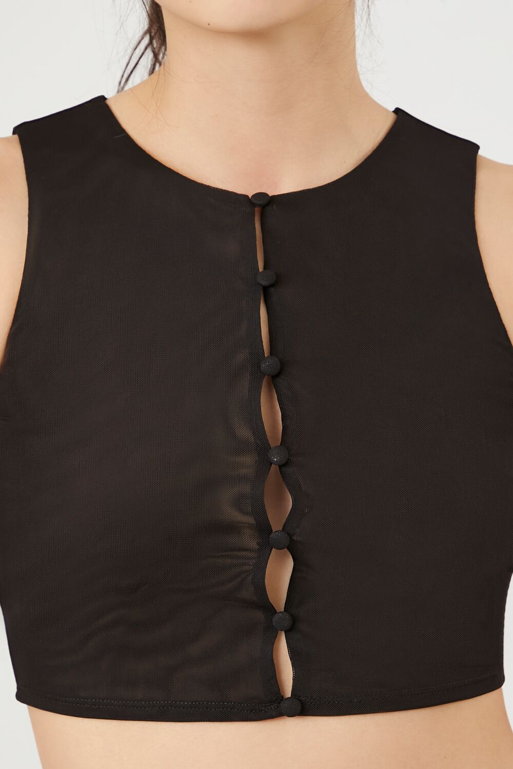  Forever 21 Button-Front Mesh Crop Top - black - Bonton