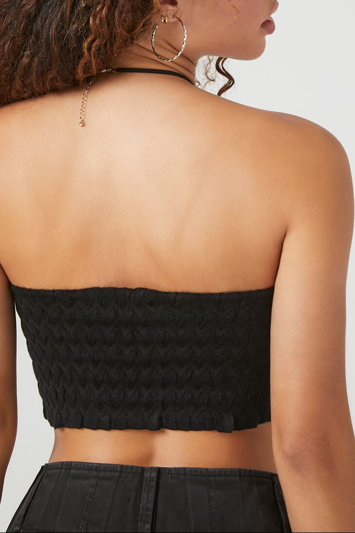  Forever 21 Sweater-Knit Chevron Cropped Tube Top - black - Bonton