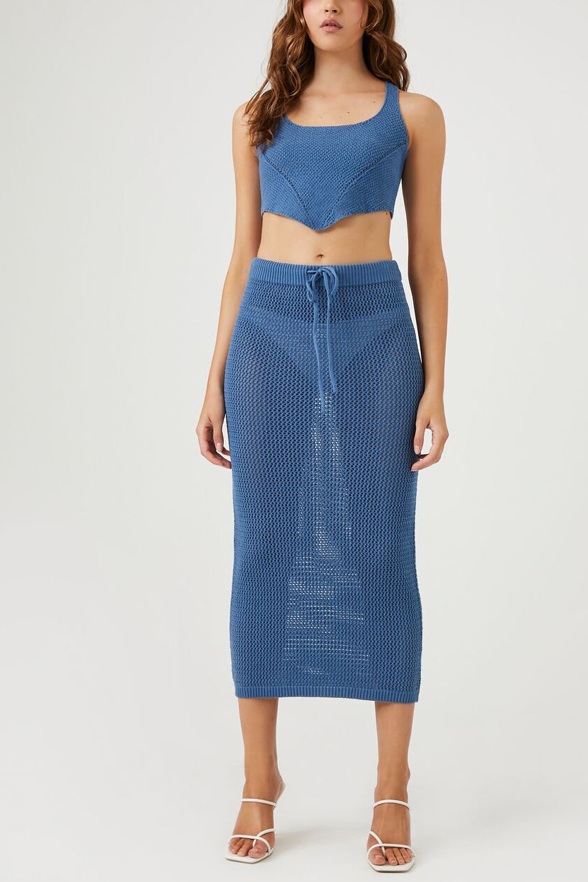  Forever 21 Sweater-Knit Crochet Tank Top - blue - Bonton