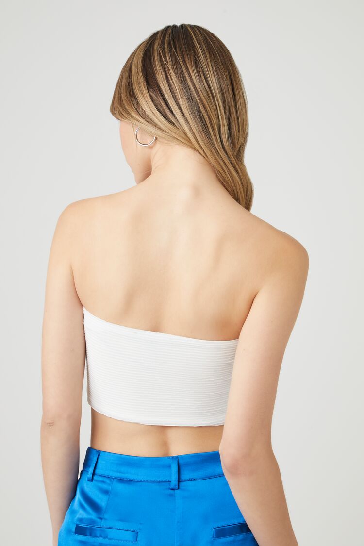  Forever 21 Rib-Knit Cropped Tube Top - white - Bonton