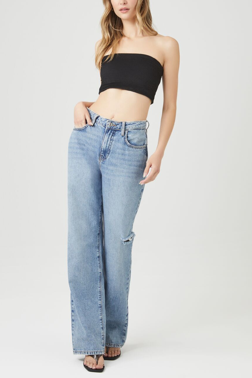  Forever 21 Rib-Knit Cropped Tube Top - white - Bonton