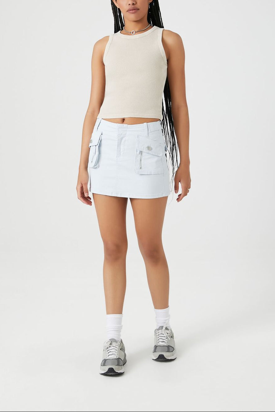  Forever 21 Twill Cargo Mini Skirt - blue - Bonton