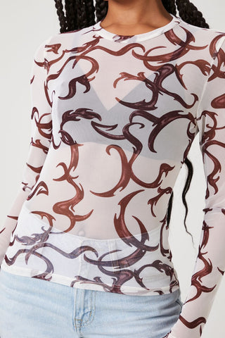 Mesh Abstract Print Top
