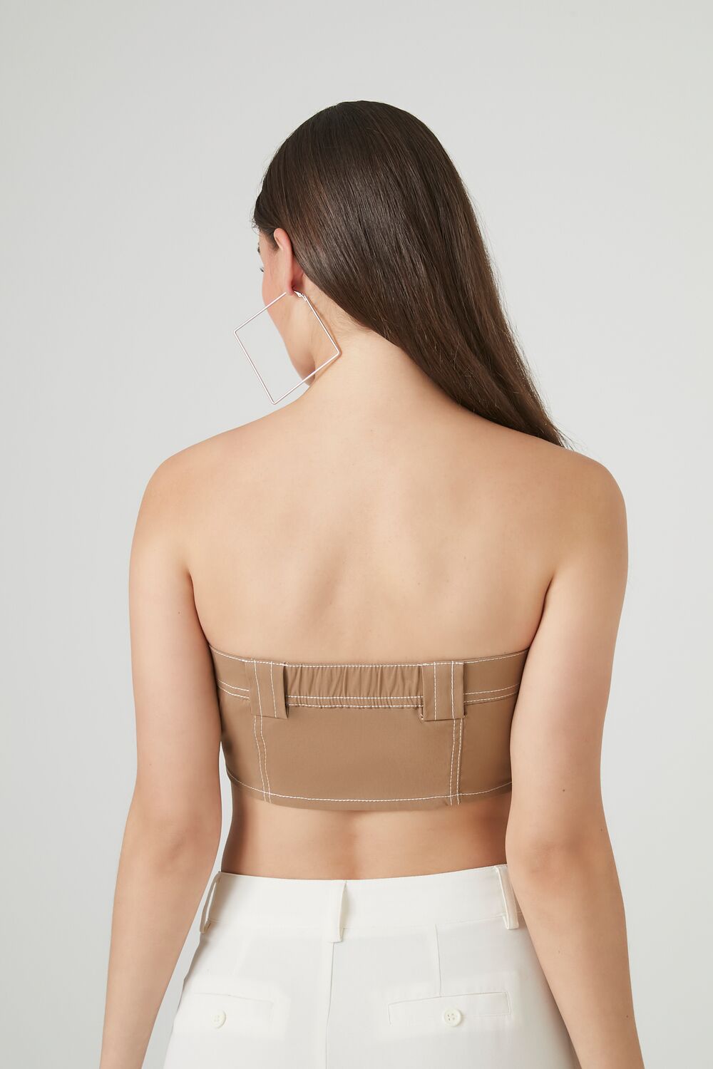  Forever 21 Super Cropped Button-Front Tube Top - tan - Bonton
