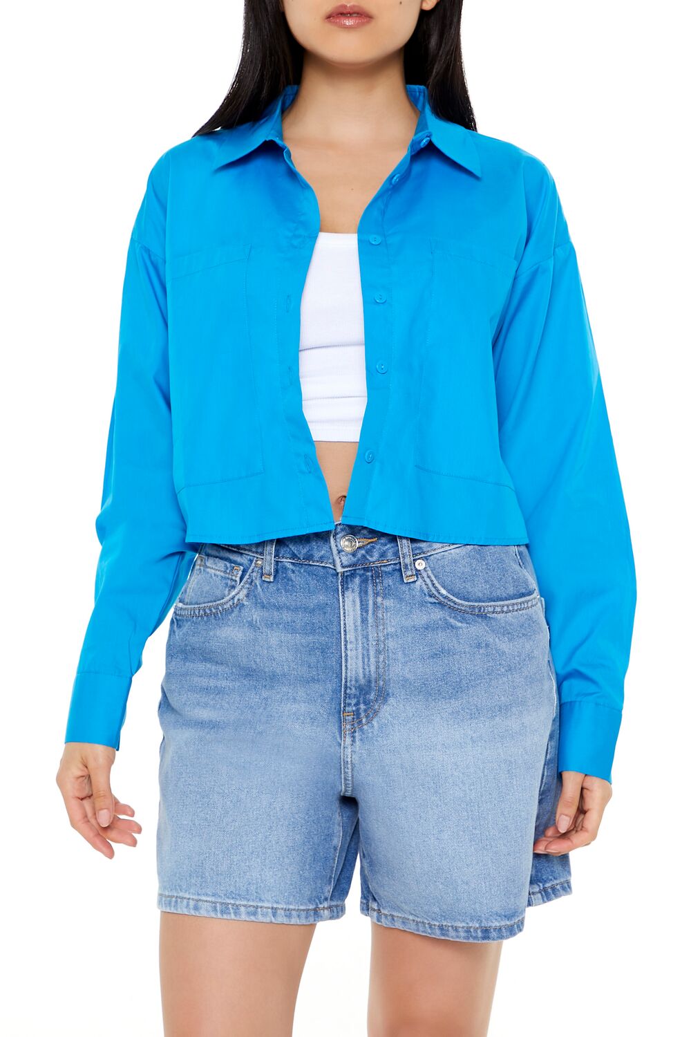  Forever 21 Cotton Long-Sleeve Shirt - blue - Bonton
