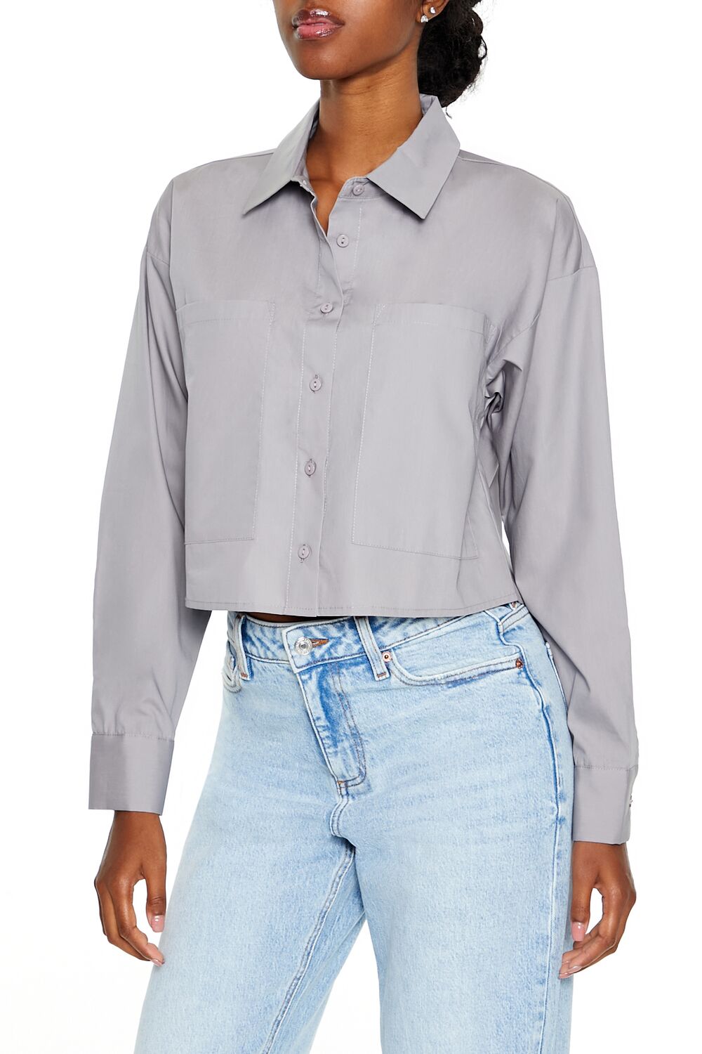  Forever 21 Cotton Long-Sleeve Shirt - blue - Bonton