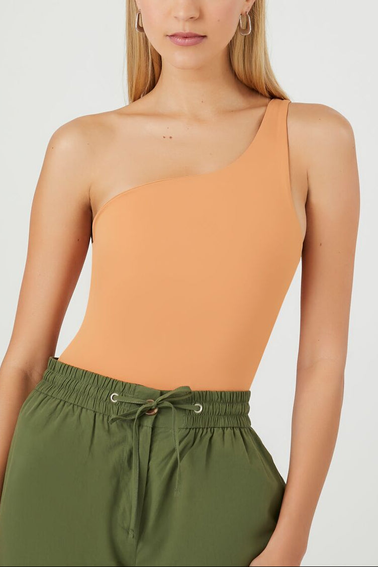  Forever 21 Sculpt Shape One-Shoulder Bodysuit - toasted almond - Bonton