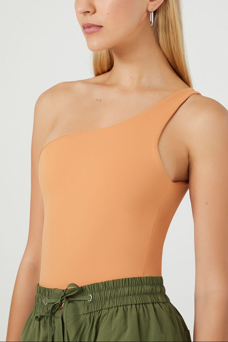  Forever 21 Sculpt Shape One-Shoulder Bodysuit - toasted almond - Bonton