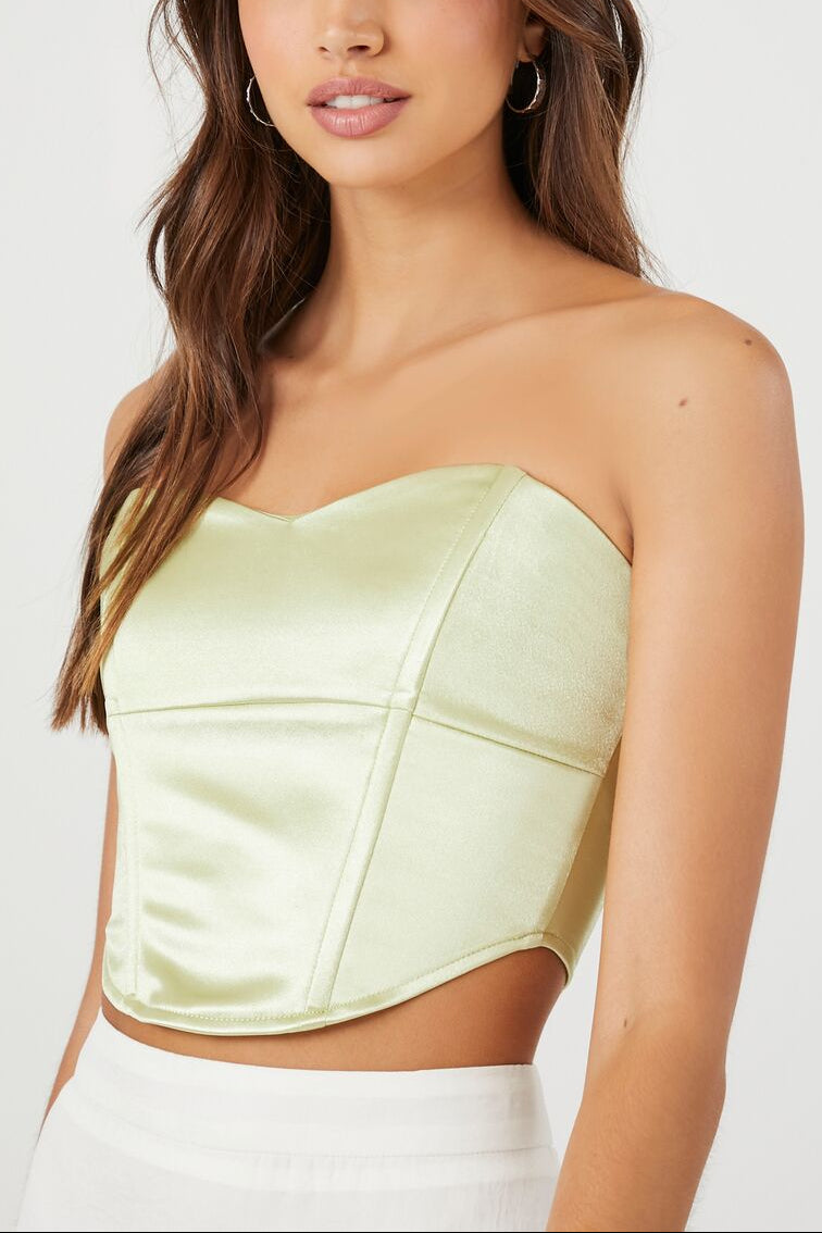  Forever 21 Metallic Cropped Tube Top - pistachio - Bonton