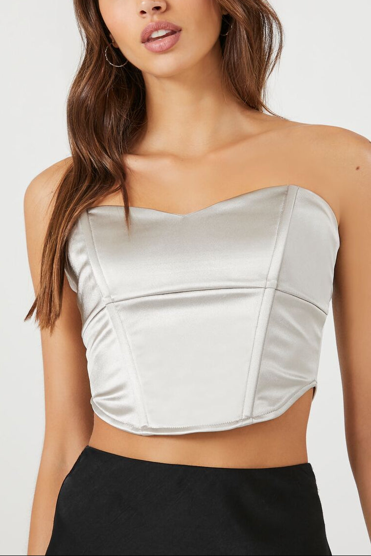  Forever 21 Metallic Cropped Tube Top - pistachio - Bonton