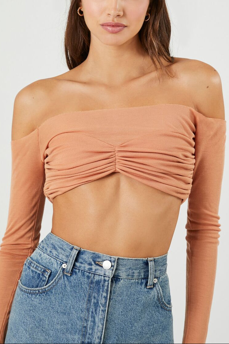  Forever 21 Off-the-Shoulder Crop Top - white - Bonton