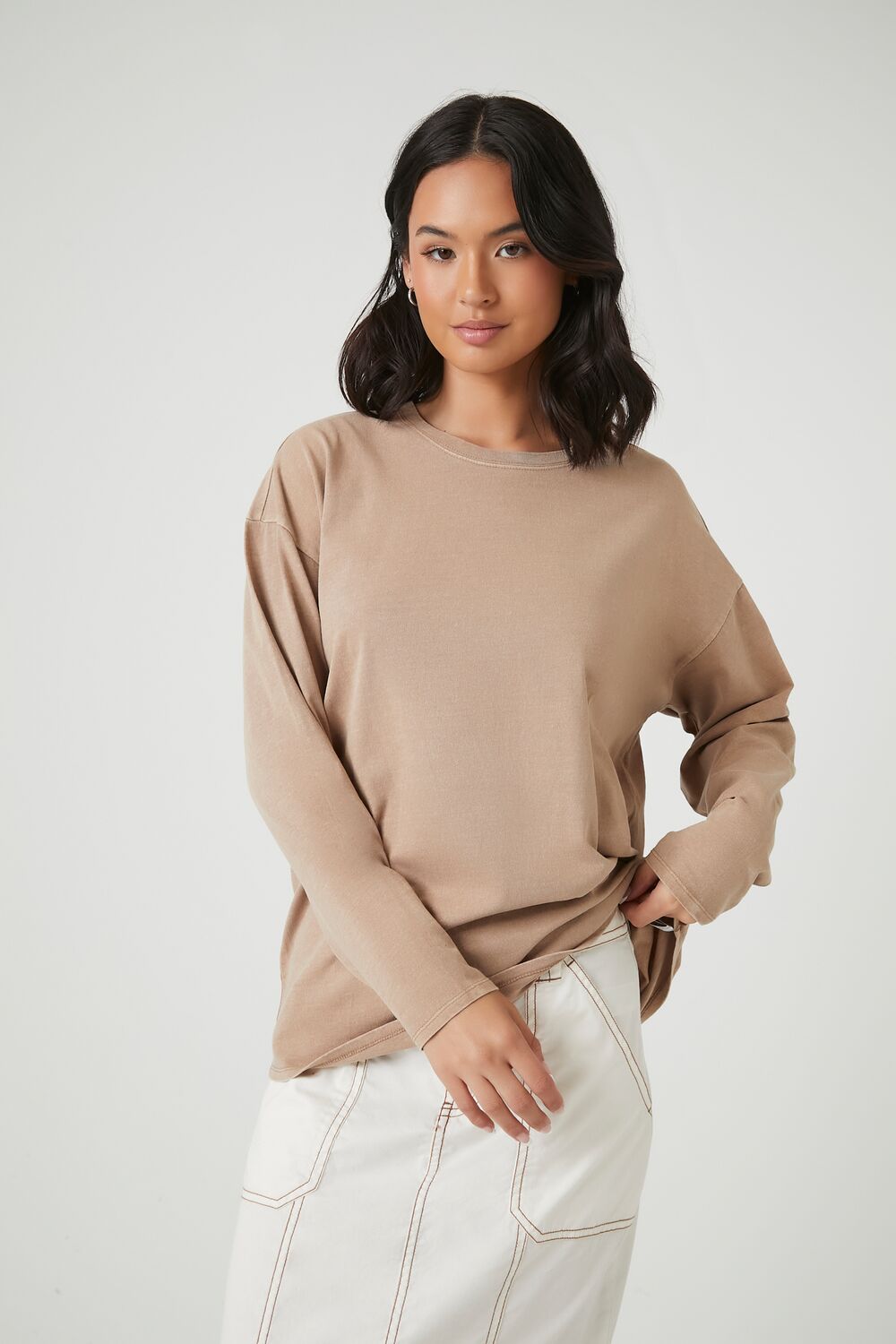  Forever 21 Oversized Drop-Sleeve Top - beige - Bonton