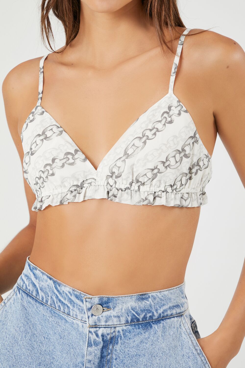  Forever 21 Chain Print Bralette - white grey - Bonton