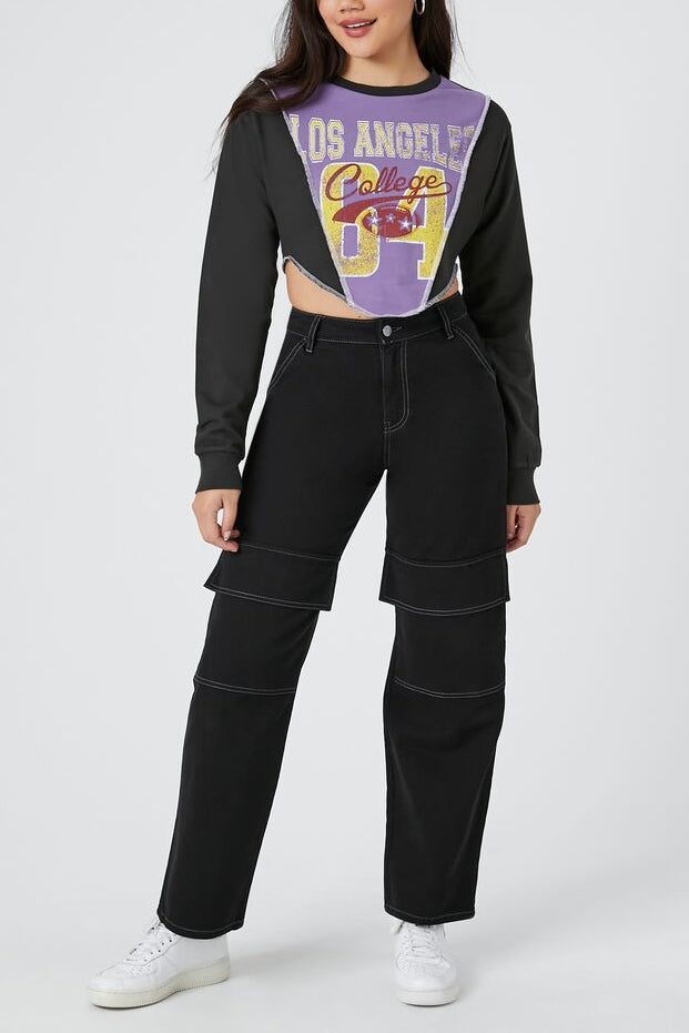  Forever 21 Cropped Los Angeles College Pullover - black multi - Bonton