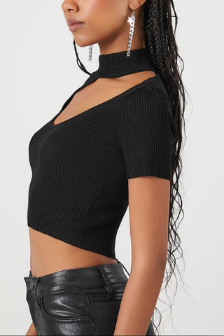 Sweater-Knit Cutout Crop Top