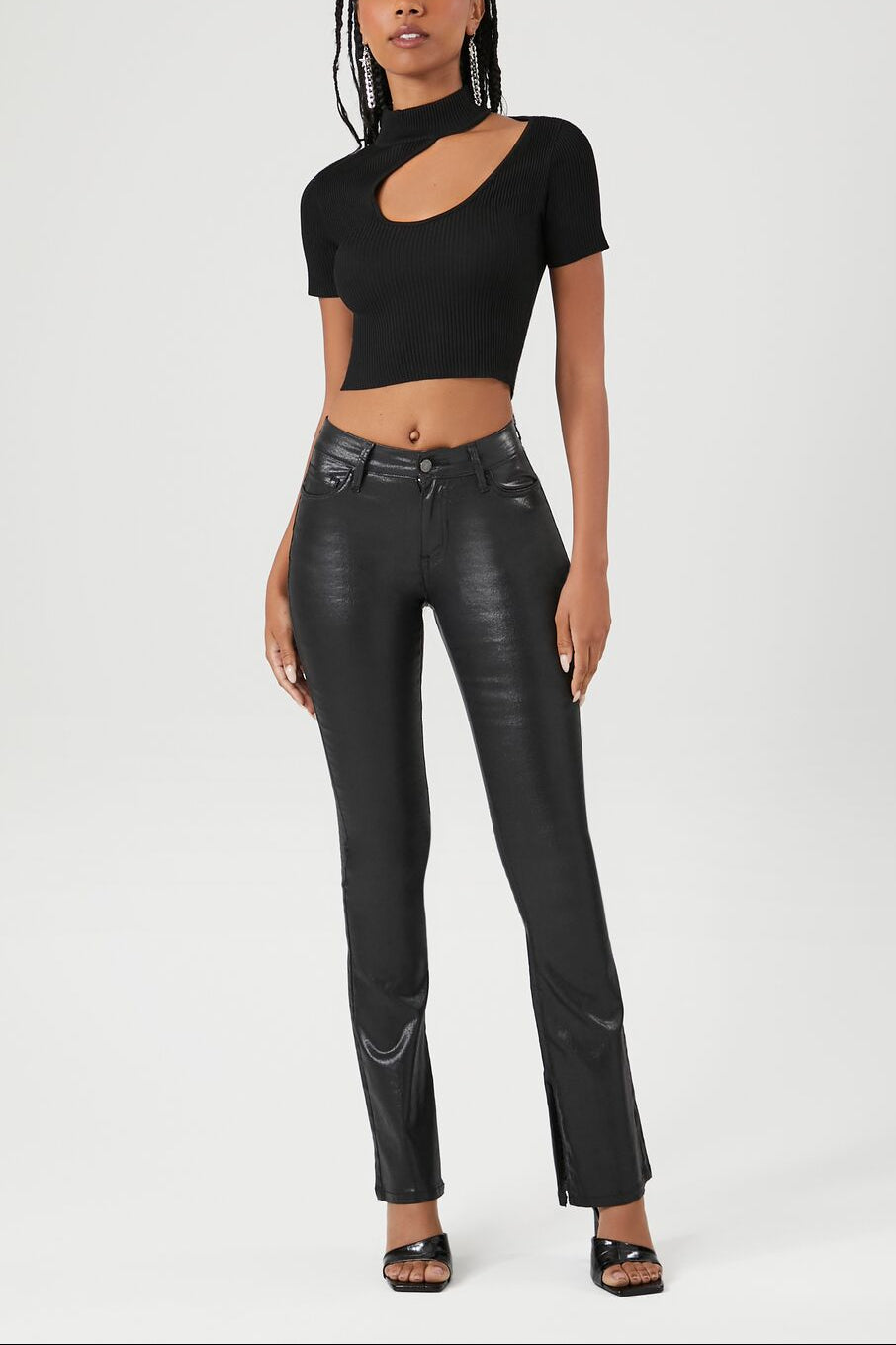  Forever 21 Sweater-Knit Cutout Crop Top - black - Bonton