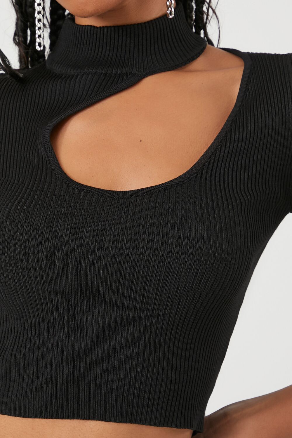 Forever 21 Sweater-Knit Cutout Crop Top - black - Bonton