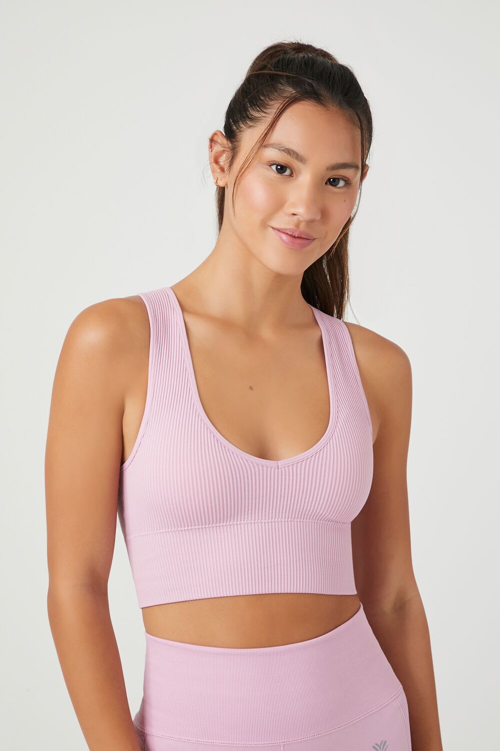  Forever 21 Seamless Scoop-Neck Sports Bra - charcoal - Bonton