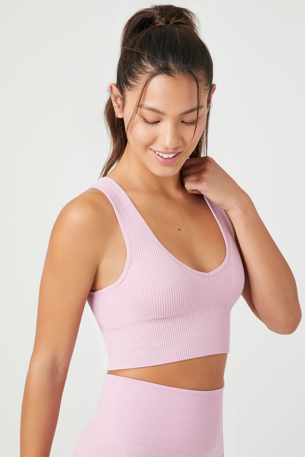  Forever 21 Seamless Scoop-Neck Sports Bra - charcoal - Bonton