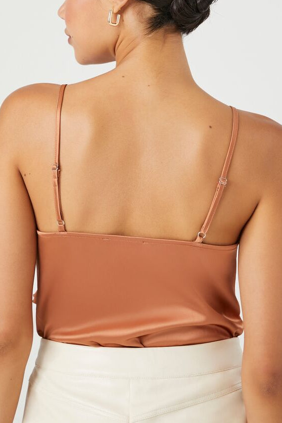  Forever 21 Satin Ruffle-Trim Bodysuit - toasted almond - Bonton
