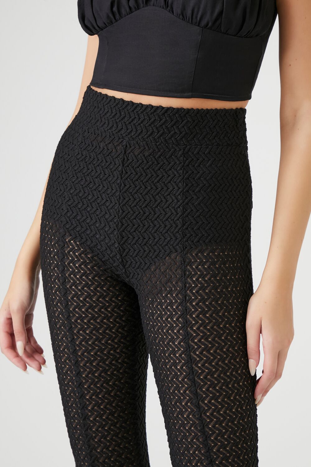  Forever 21 Crochet Flare Pants - black - Bonton