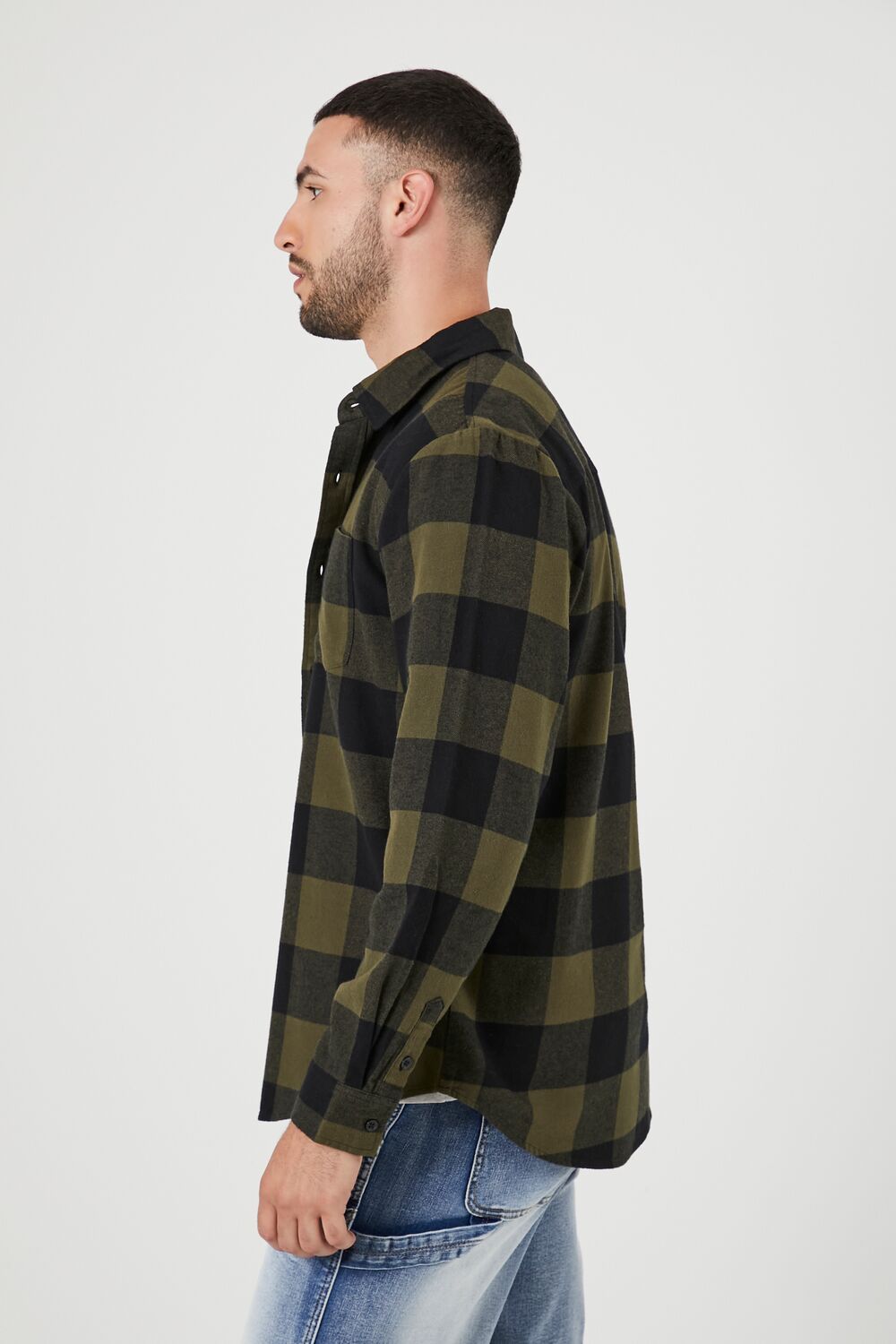  Forever 21 Plaid Flannel Shirt - olive black - Bonton