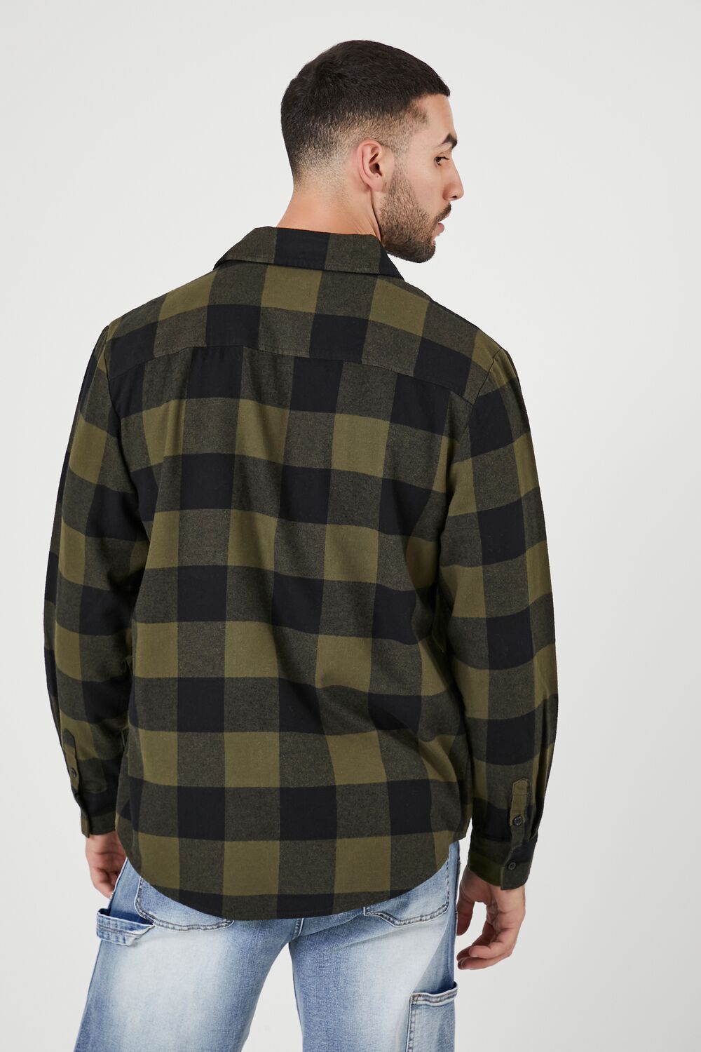  Forever 21 Plaid Flannel Shirt - olive black - Bonton