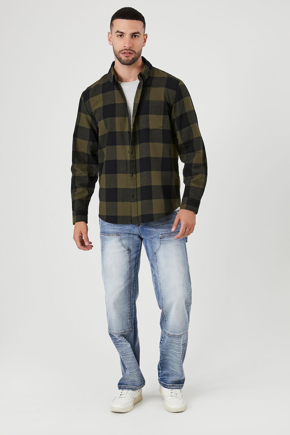  Forever 21 Plaid Flannel Shirt - olive black - Bonton
