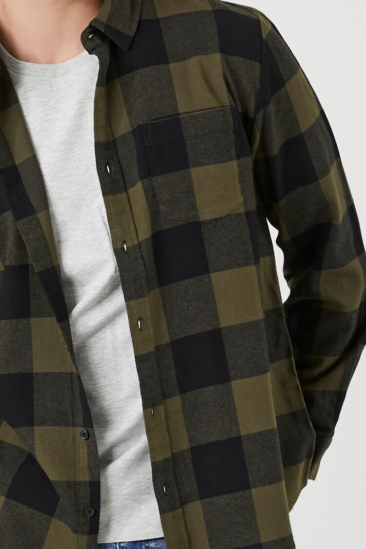  Forever 21 Plaid Flannel Shirt - olive black - Bonton